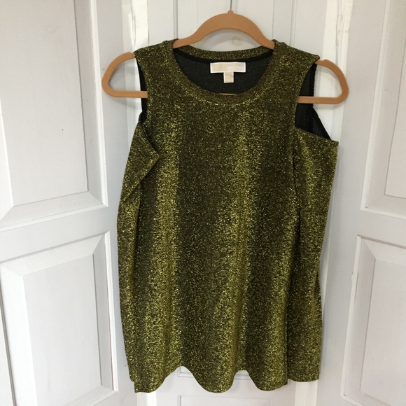 MICHAEL Michael Kors Metallic Green-Gold Cold Shoulder Tunic - Picture 1 of 15